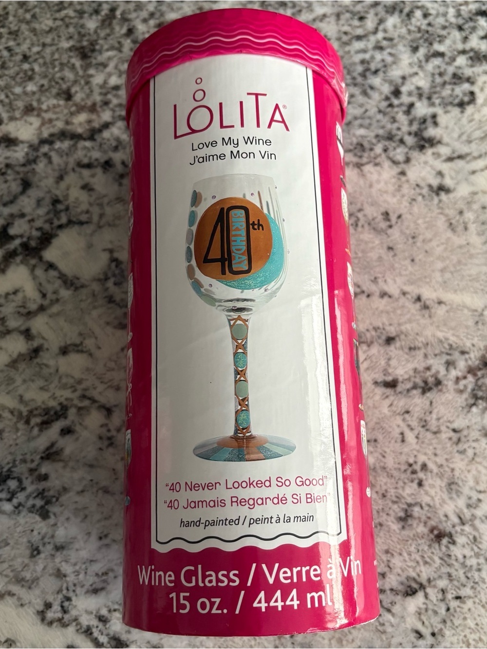 Lolita HAND PAINTED 40th birthday glass HAPPY 40TH BIRTHDAY WINE GLASS NWT
